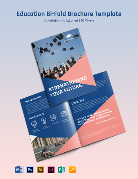 Education Bi-Fold Brochure Template - Illustrator, InDesign, Word, Apple Pages, PSD, Publisher