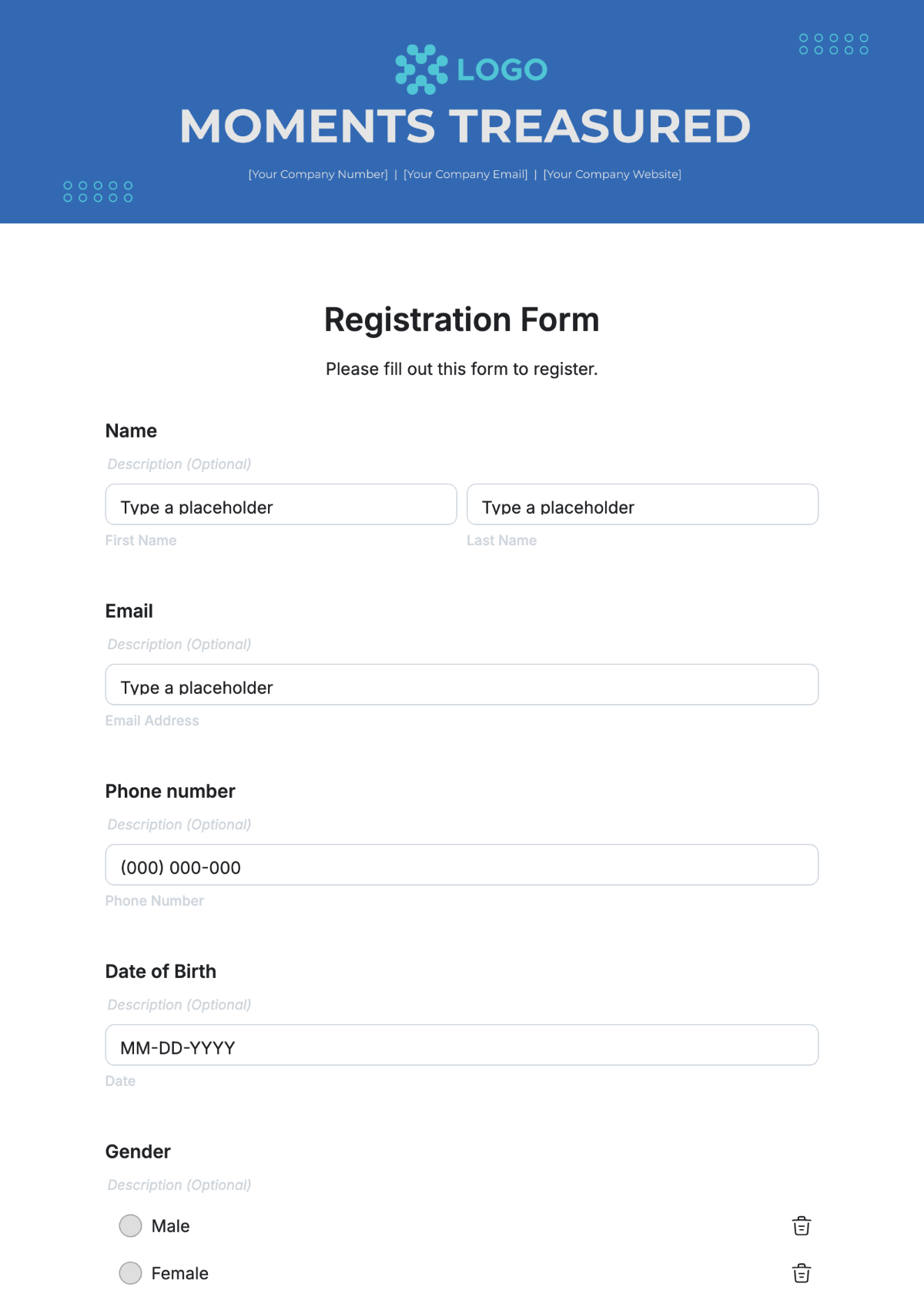 Free Registration Form Template