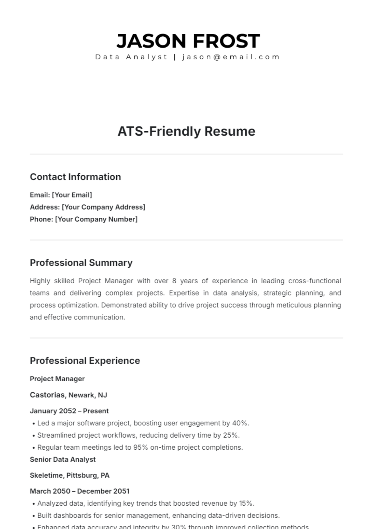 Free ATS-Compliant Resume Template to Edit Online