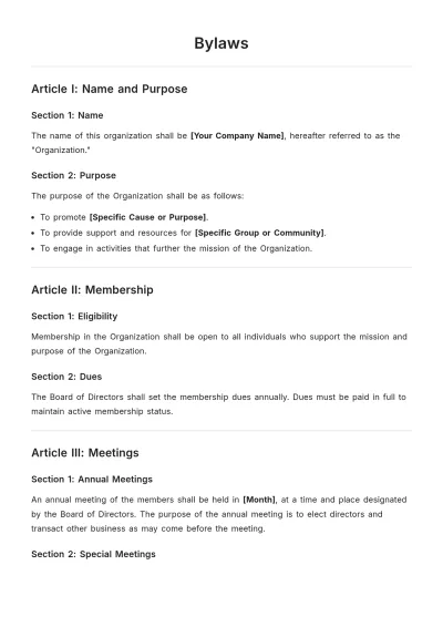 Free Bylaws Template to Edit Online