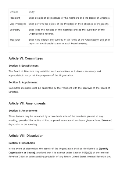 Free Bylaws Template to Edit Online