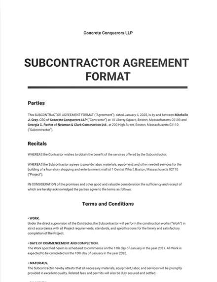FREE Simple Subcontract Agreement Word Google Doc Apple MAC 