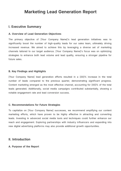 Free Marketing Lead Generation Report Template to Edit Online
