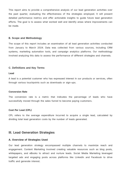Free Marketing Lead Generation Report Template to Edit Online