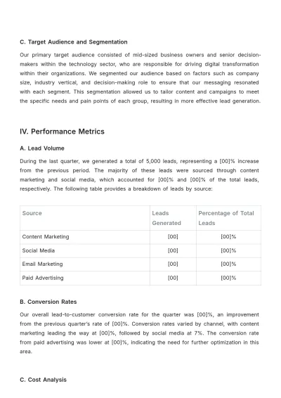 Free Marketing Lead Generation Report Template to Edit Online