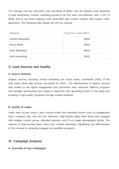 Free Marketing Lead Generation Report Template to Edit Online