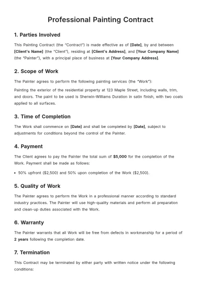 Free Professional Painting Contract Template to Edit Online