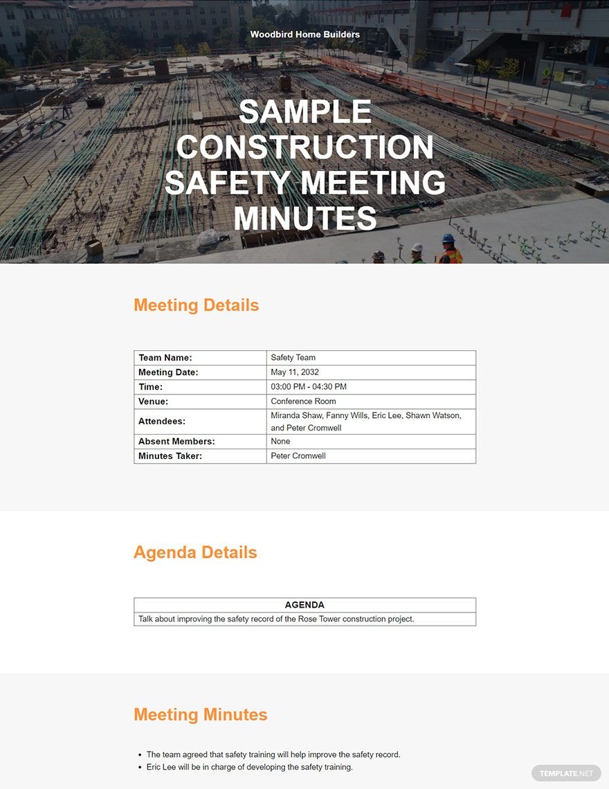 Sample Construction Safety Meeting Minutes Template