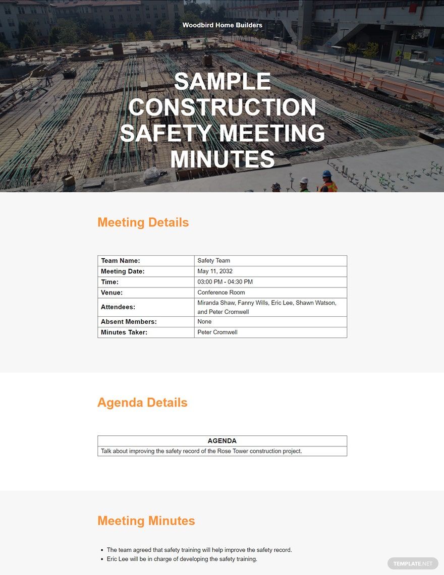 Sample Construction Safety Meeting Minutes Template Download In Word 