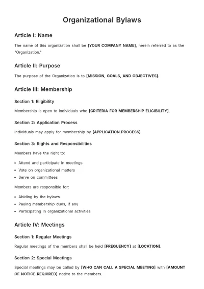 Free Organizational Bylaws Template to Edit Online