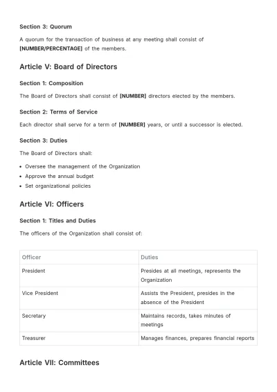 Free Organizational Bylaws Template to Edit Online