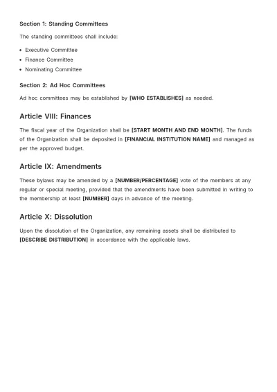Free Organizational Bylaws Template to Edit Online
