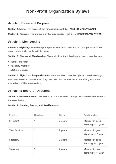 Free Non Profit Organization Bylaws Template to Edit Online
