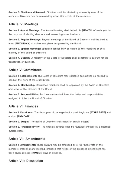 Free Non Profit Organization Bylaws Template to Edit Online