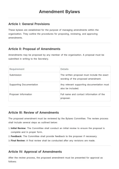 Free Amendment Bylaws Template to Edit Online