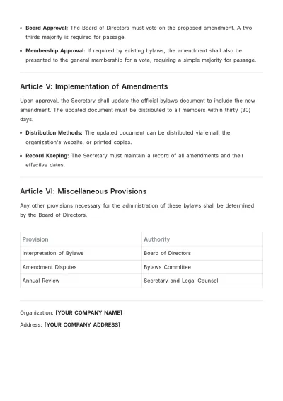 Free Amendment Bylaws Template to Edit Online