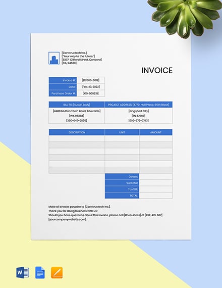 Free Professional Contractor Invoice Template