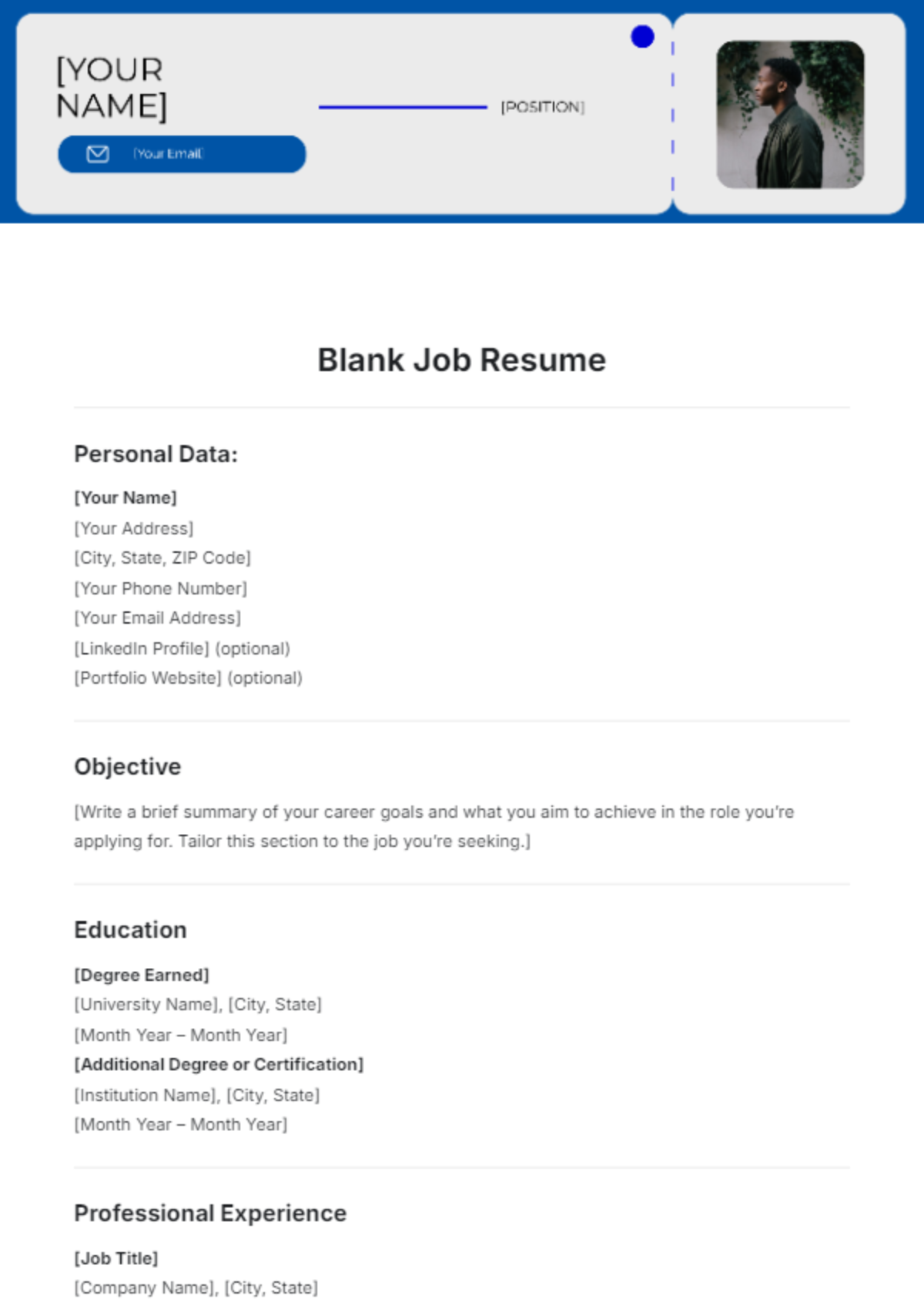 Blank Job Resume Template - Edit Online & Download