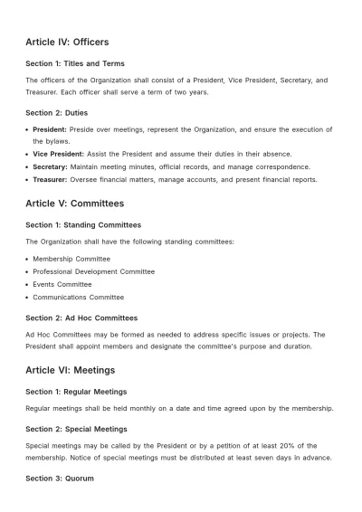 Free Educational Bylaws Template to Edit Online