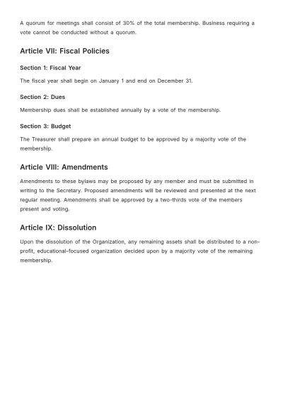 Free Educational Bylaws Template to Edit Online