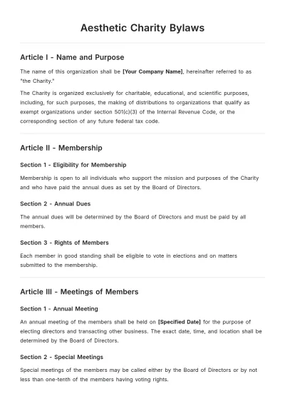 Free Aesthetic Charity Bylaws Template to Edit Online