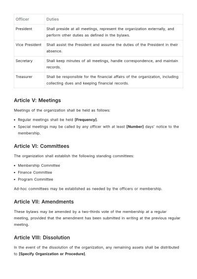 Free Constitution Bylaws Template to Edit Online