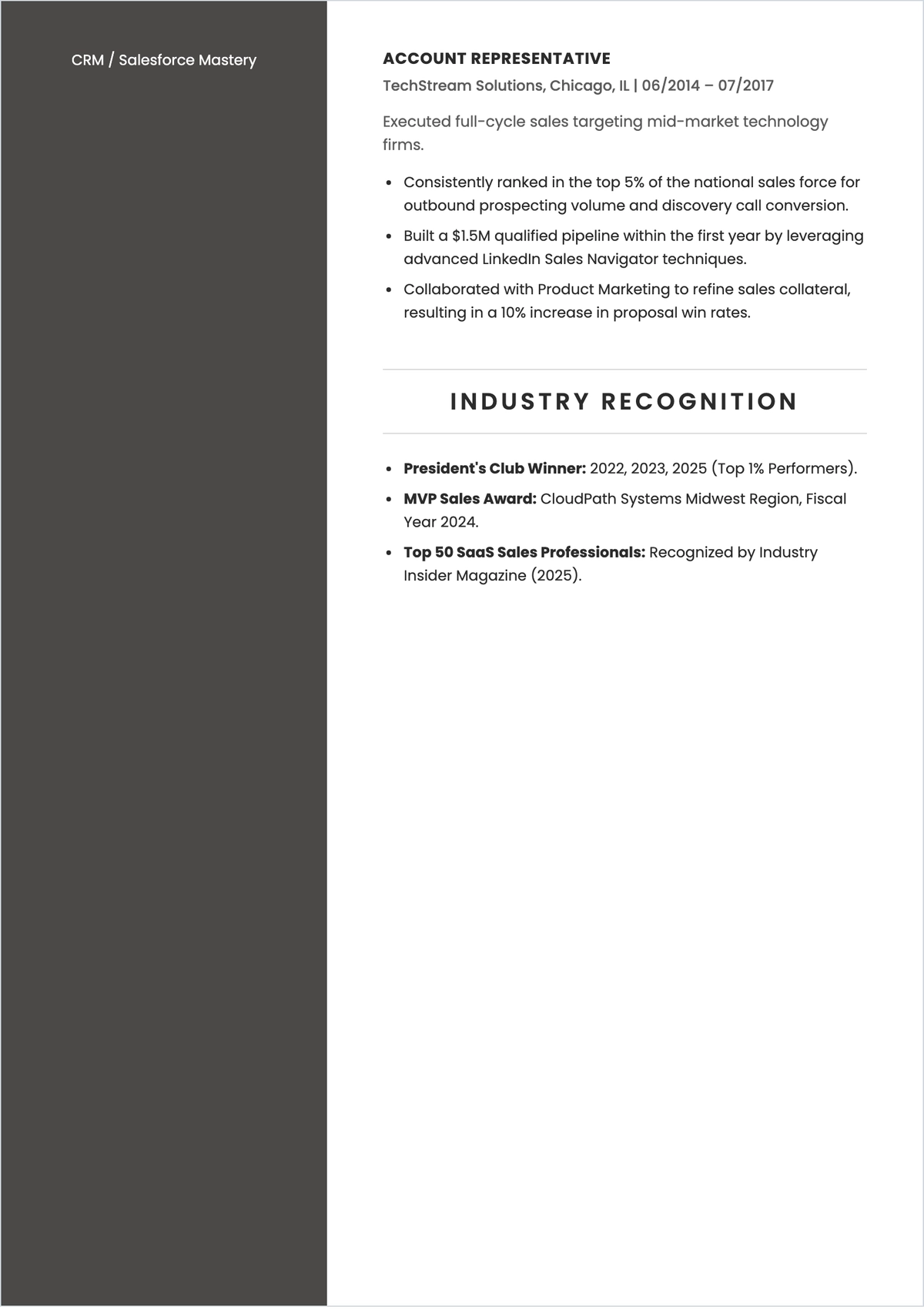 Free Modern Salesman ATS Resume Template, AI Resume Builder