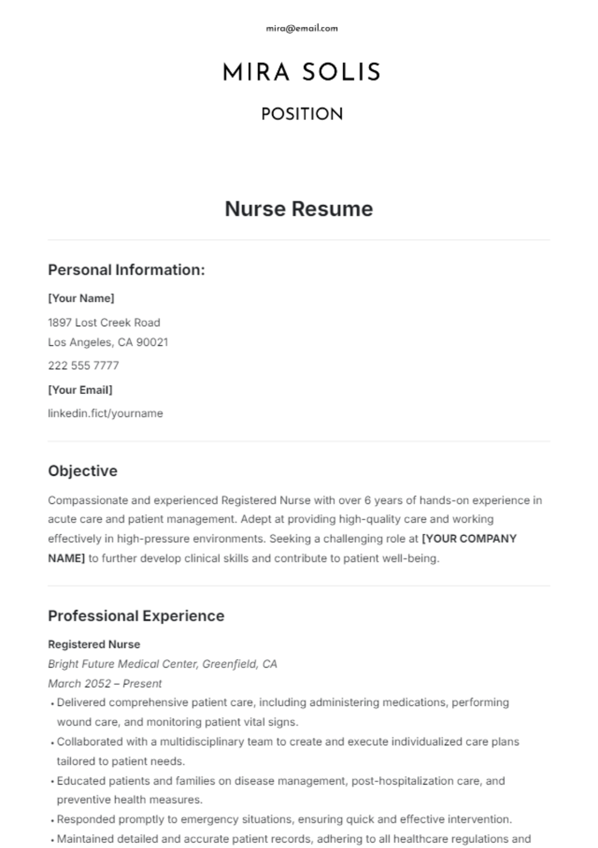 Nurse Resume Template