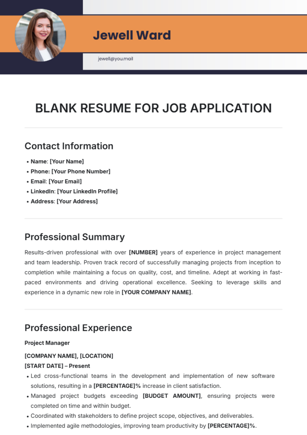 Blank Resume for Job Application Template