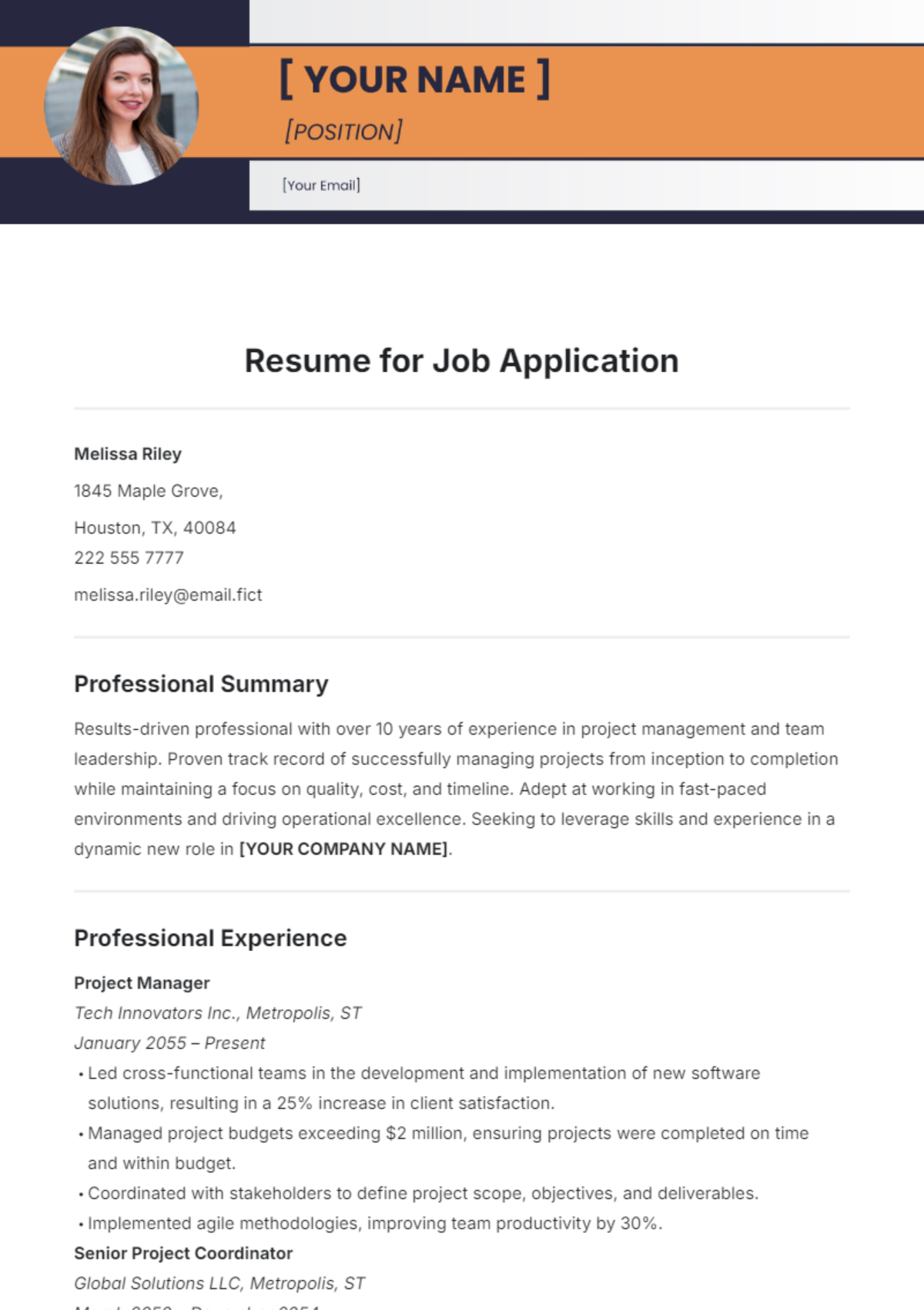 Resume Template for Job Application