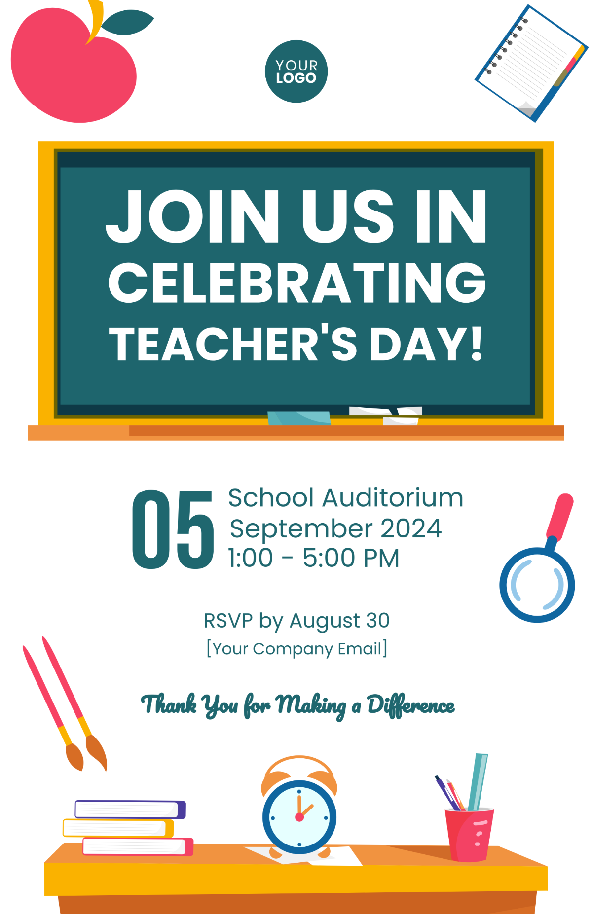 Teacher's Day Celebration Poster Template - Edit Online & Download