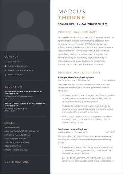 Free Engineer ATS Resume Template, AI Resume Builder