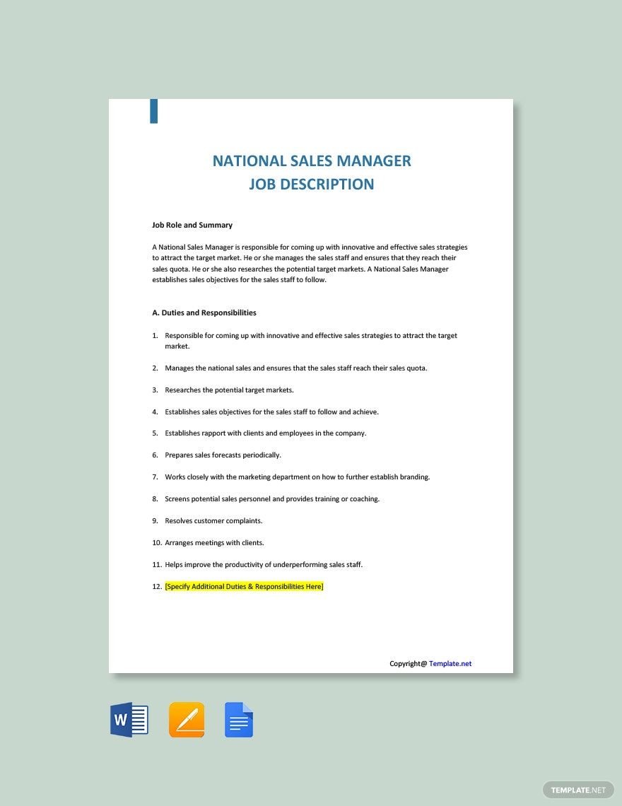 National Sales Manager Job Description Template