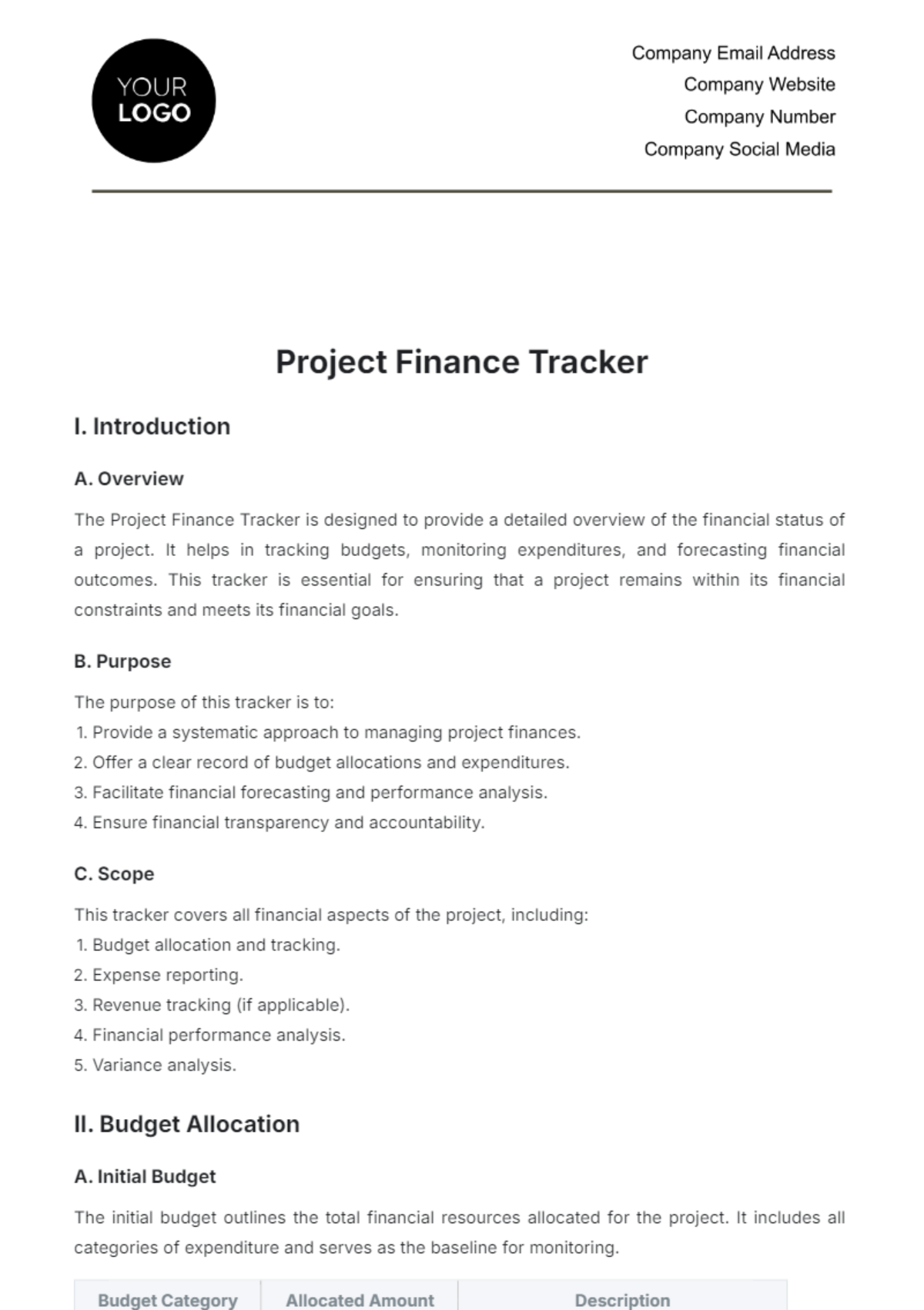 Project Finance Tracker Template - Edit Online & Download