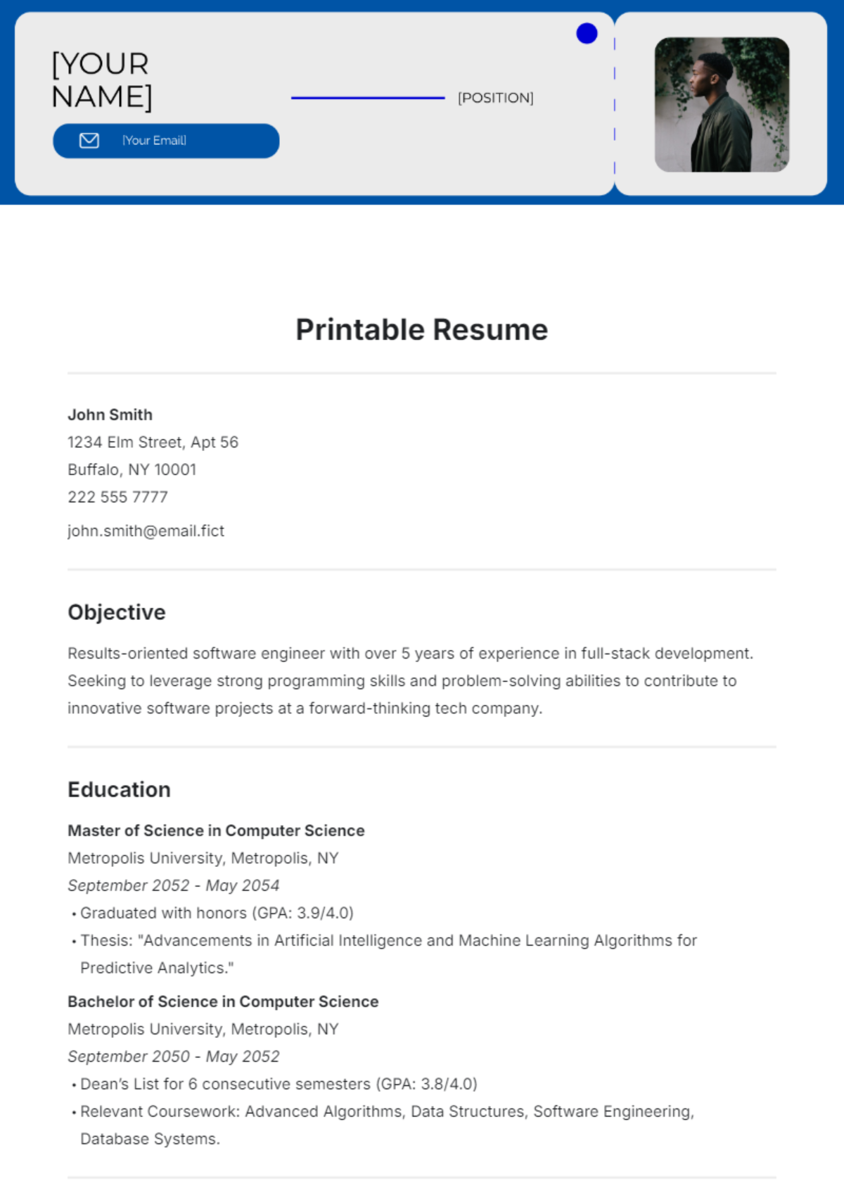 Printable Resume Template