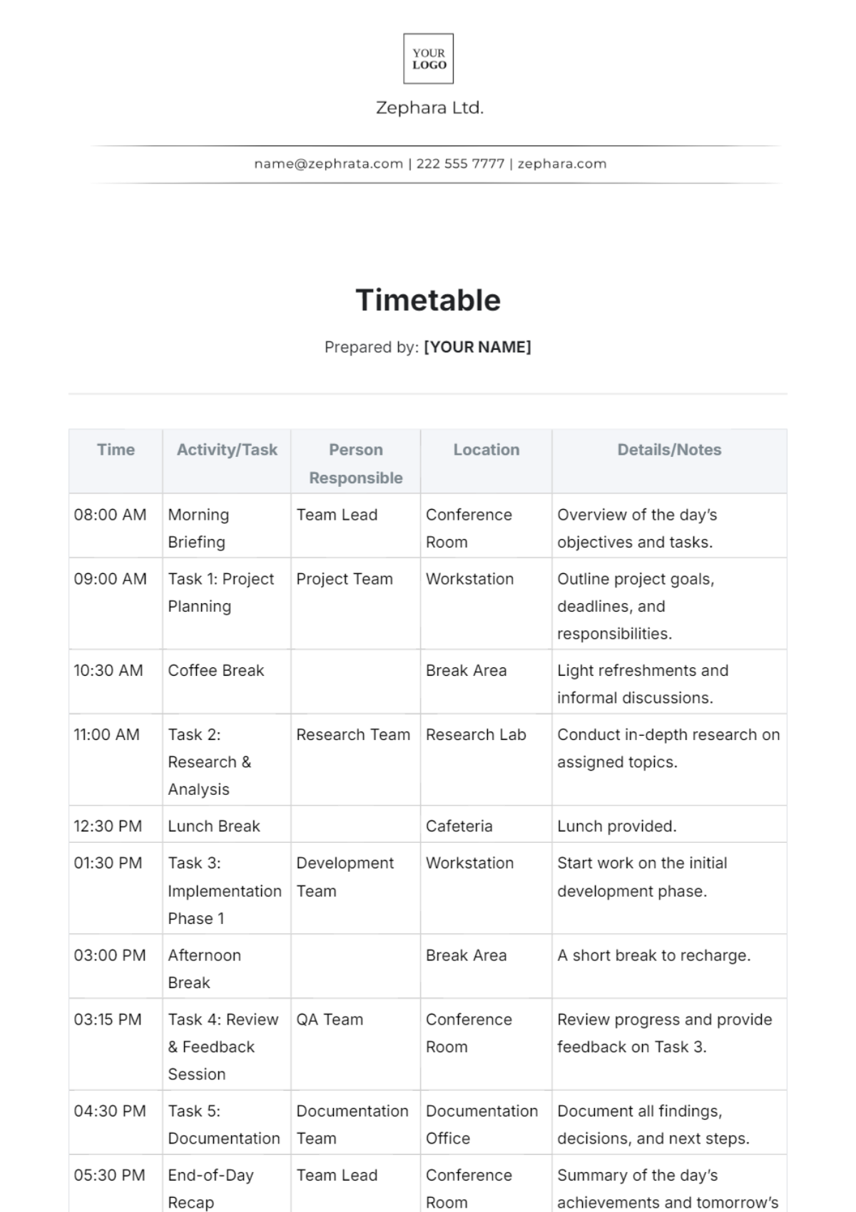 Timetable Template