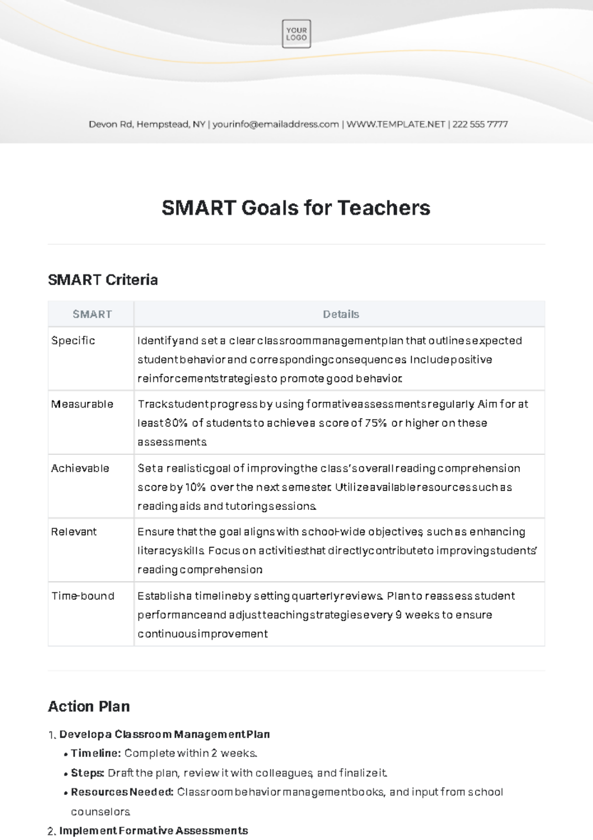 Free SMART Goals for Teachers Template to Edit Online