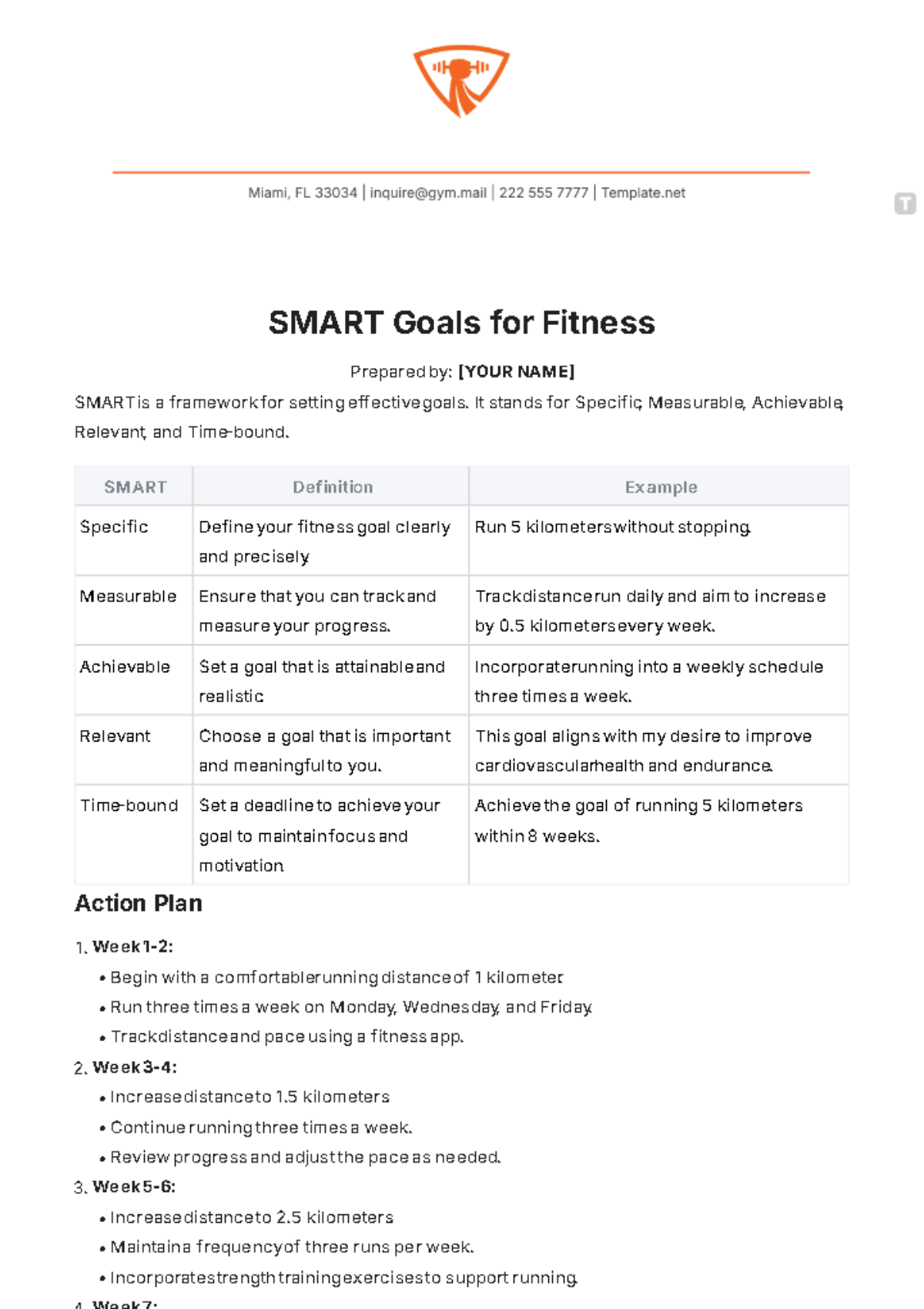 SMART Goals for Fitness Template - Edit Online & Download