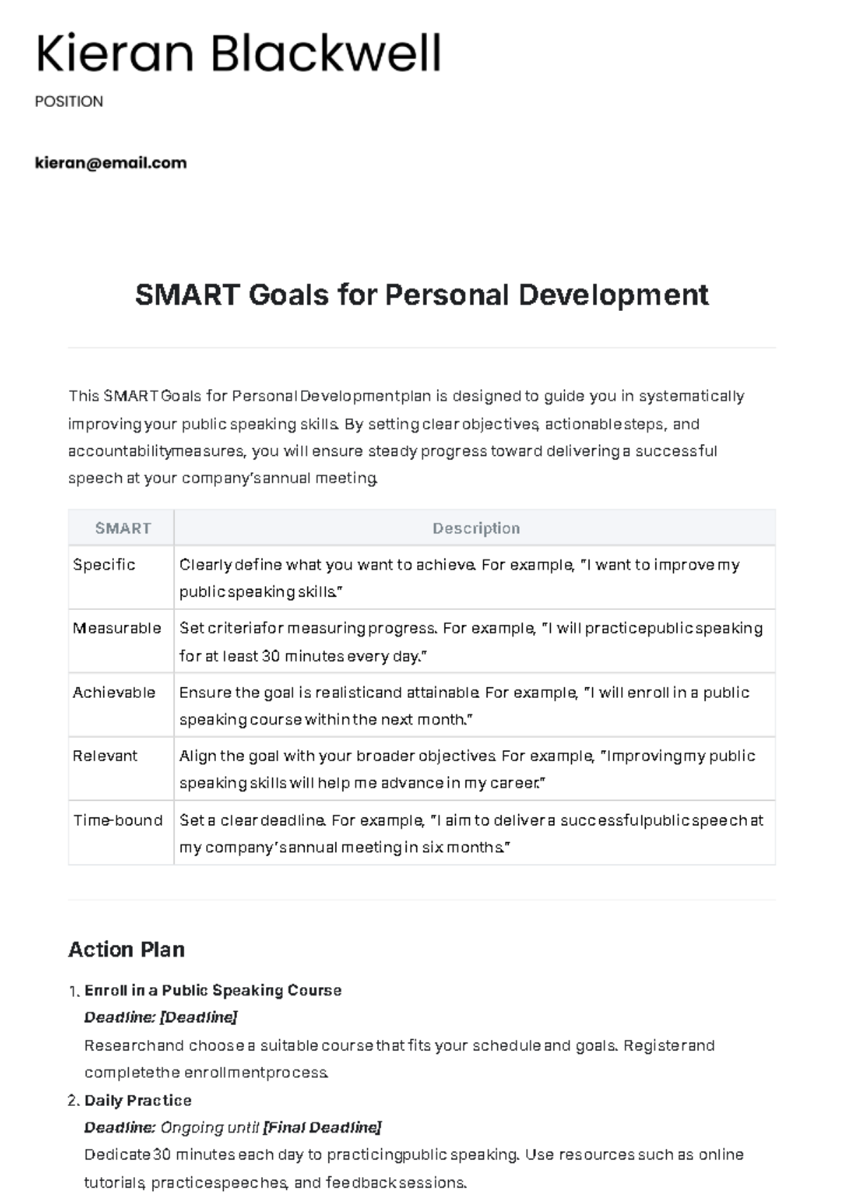 SMART Goals for Personal Development Template - Edit Online & Download