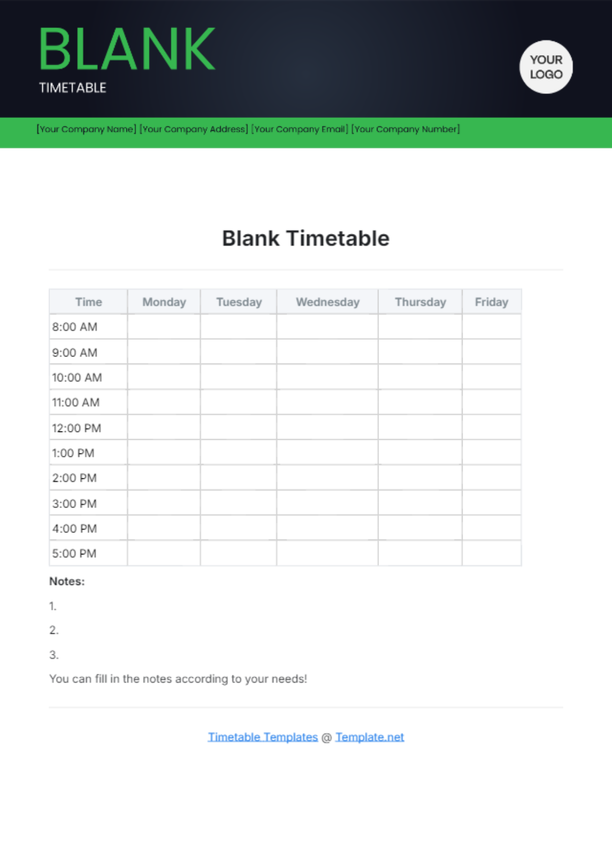 Blank Timetable Template - Edit Online & Download