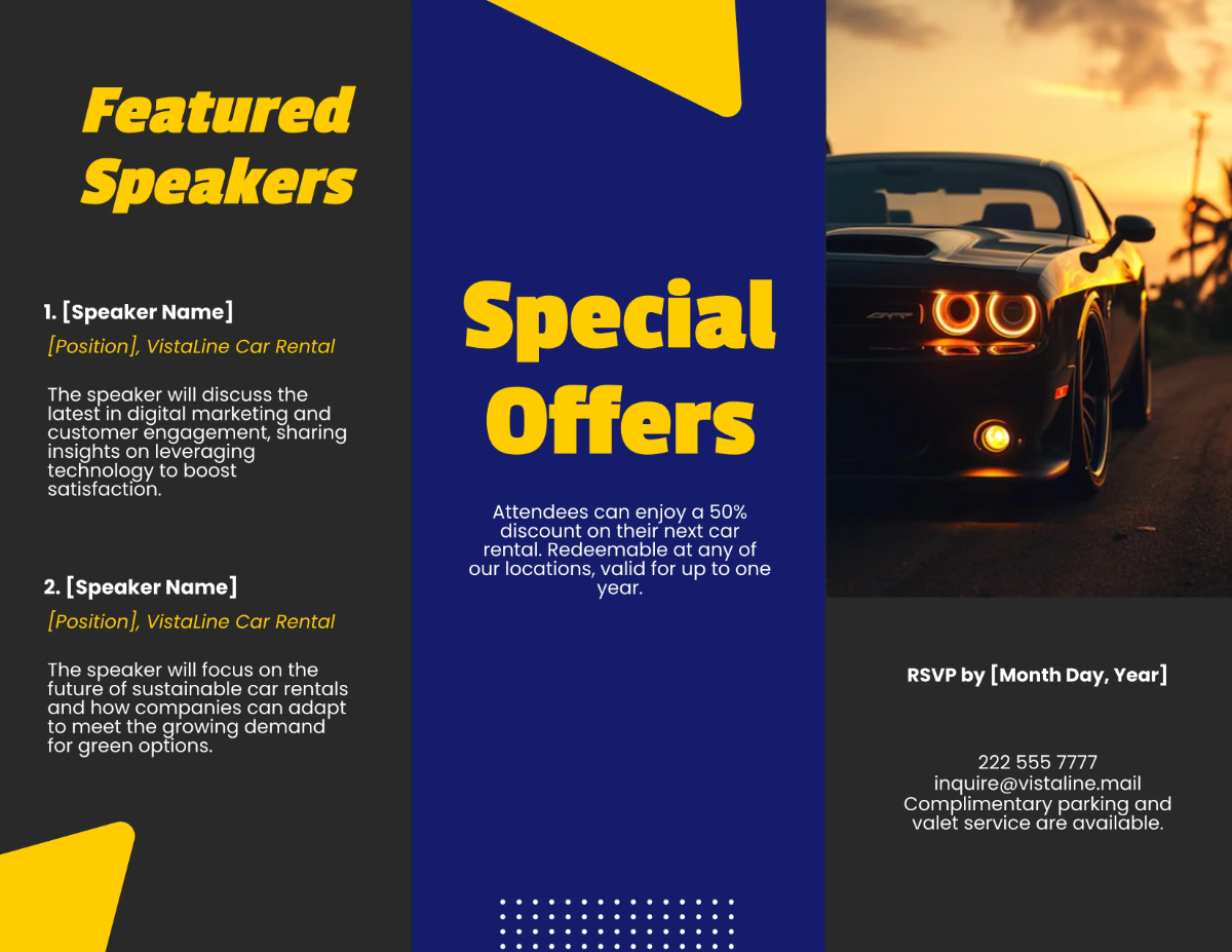 Free Car Rental Event Brochure Template to Edit Online