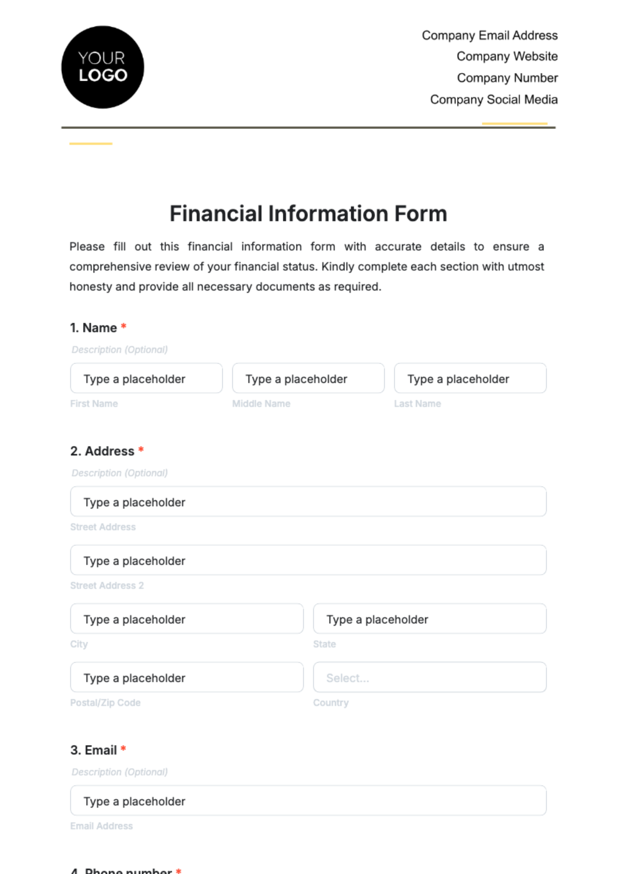 Financial Information Form Template - Edit Online & Download