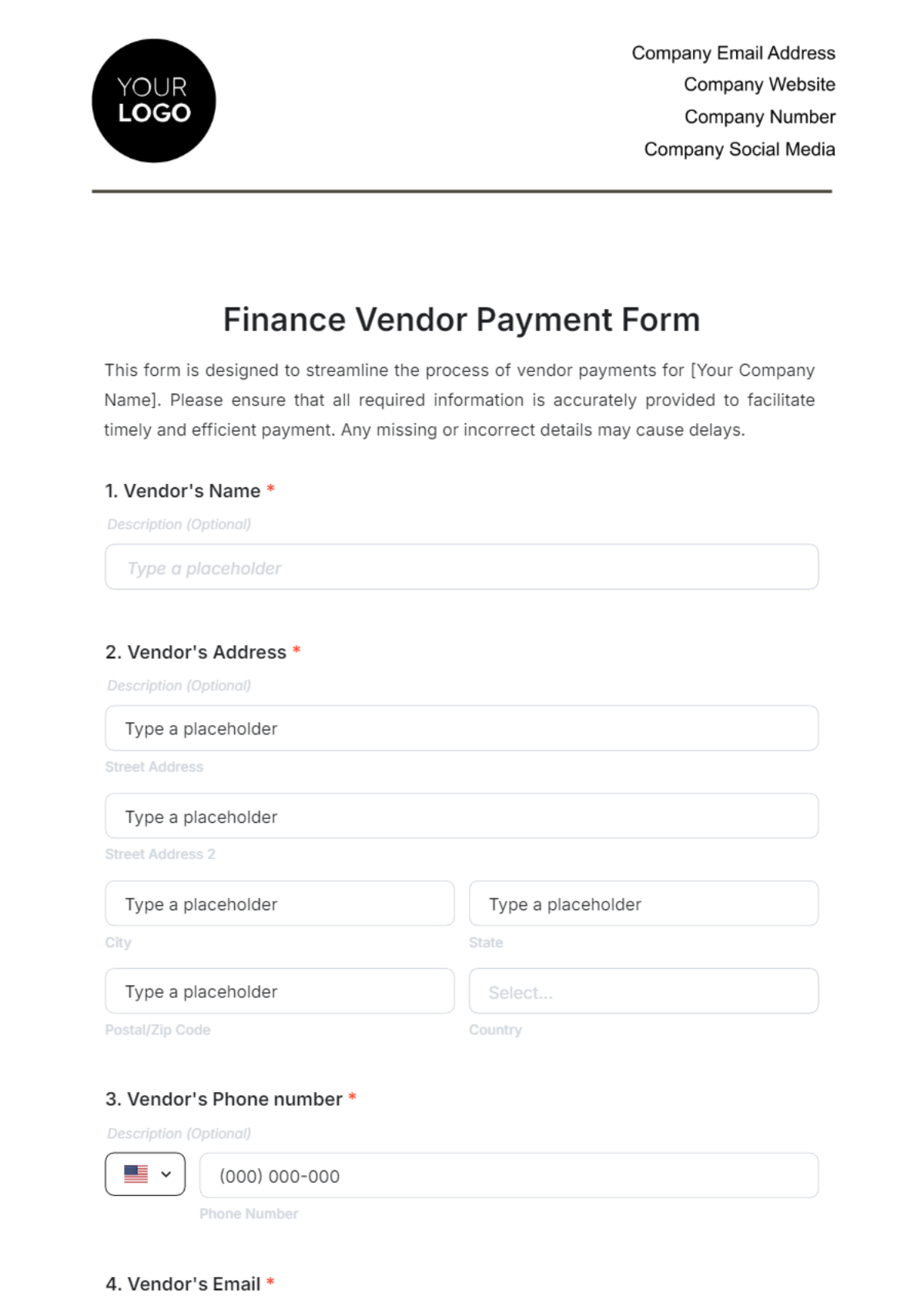 Finance Vendor Payment Form Template - Edit Online & Download