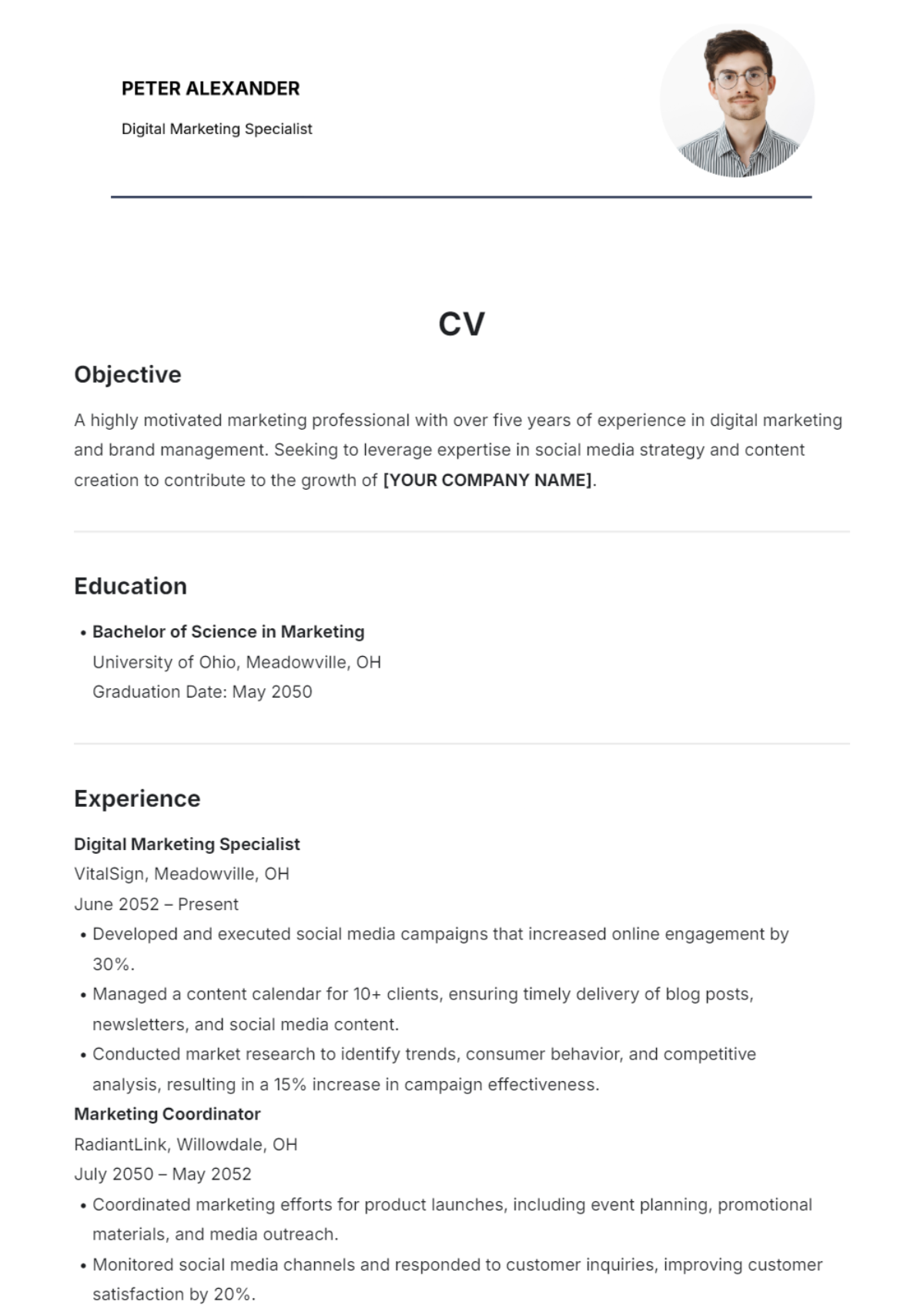 Free CV Template to Edit Online