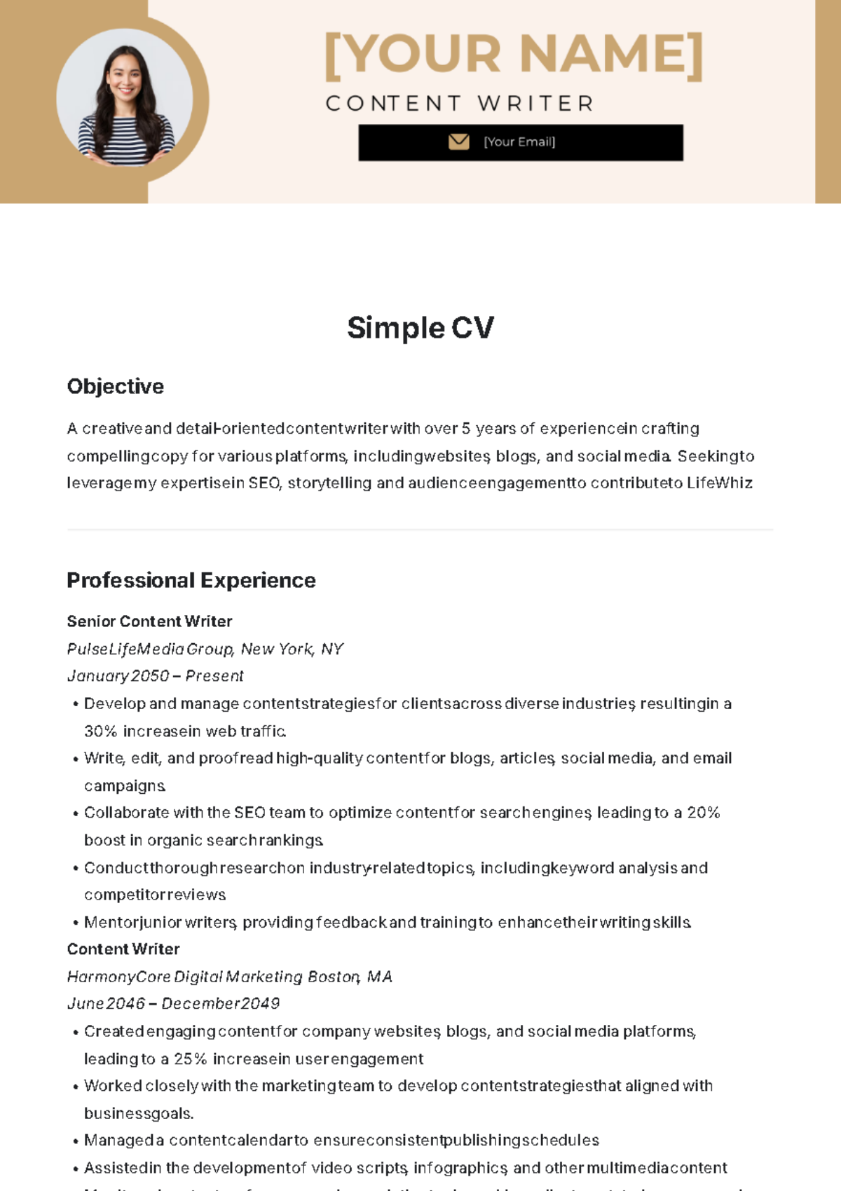 Simple CV Template - Edit Online & Download