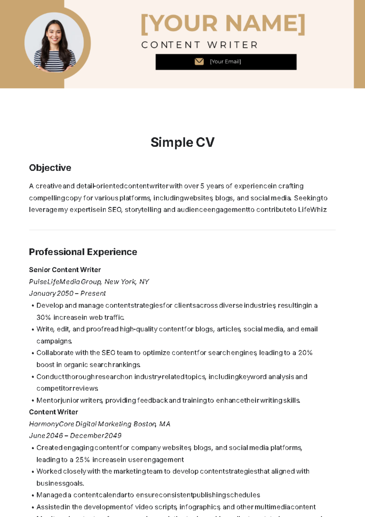 Free Simple CV Templates To Edit Online And Download