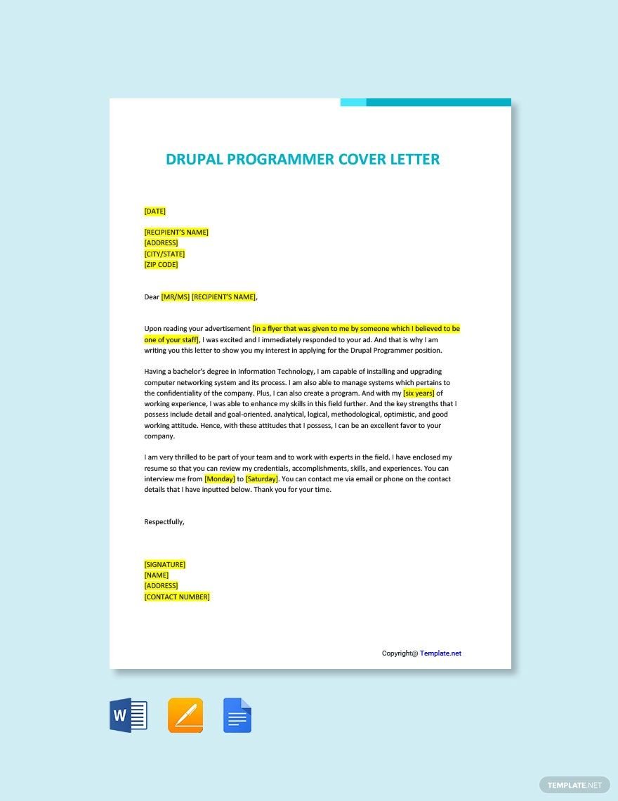 Drupal Programmer Cover Letter Template