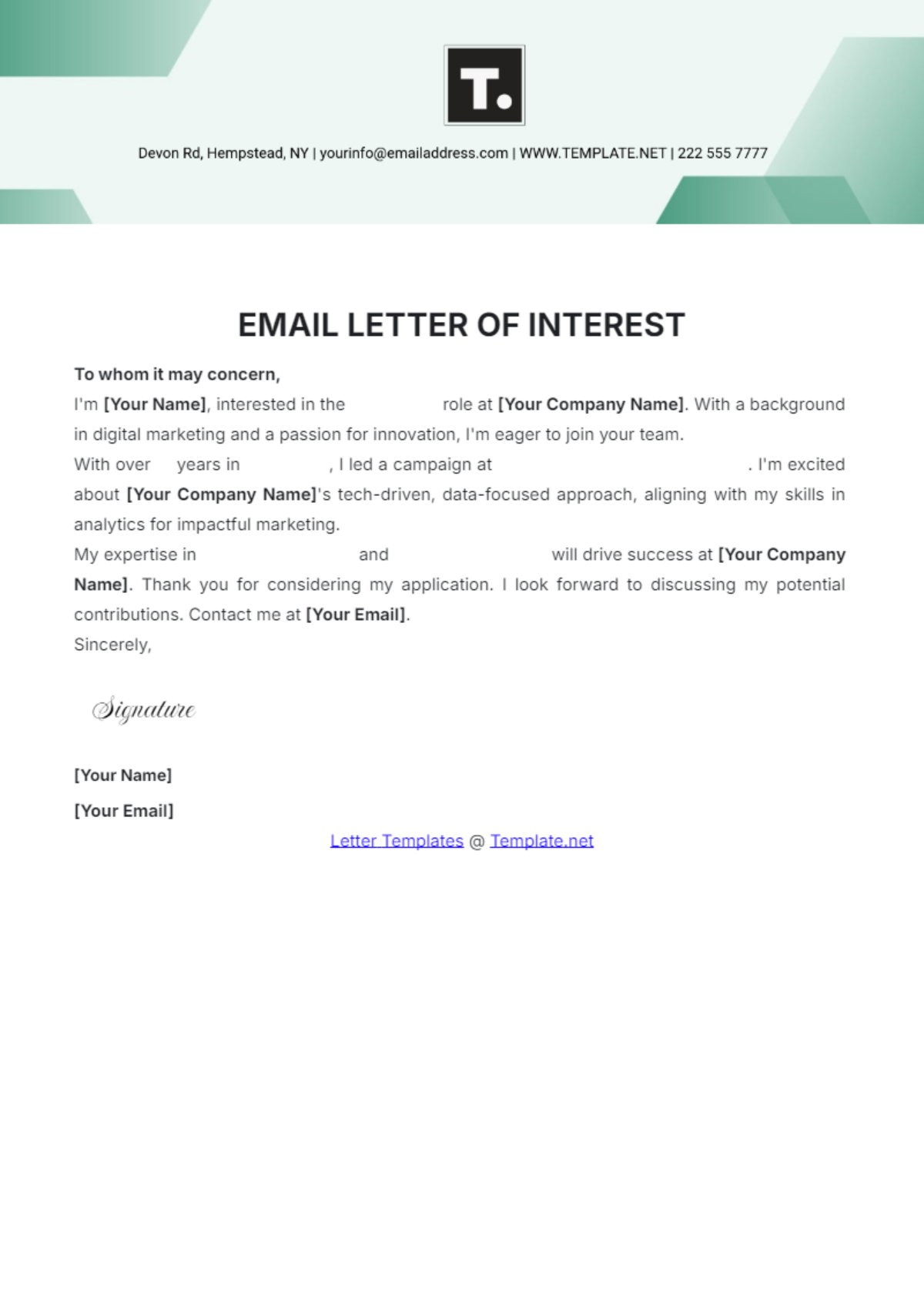 Email Letter of Interest Outline Template - Edit Online & Download