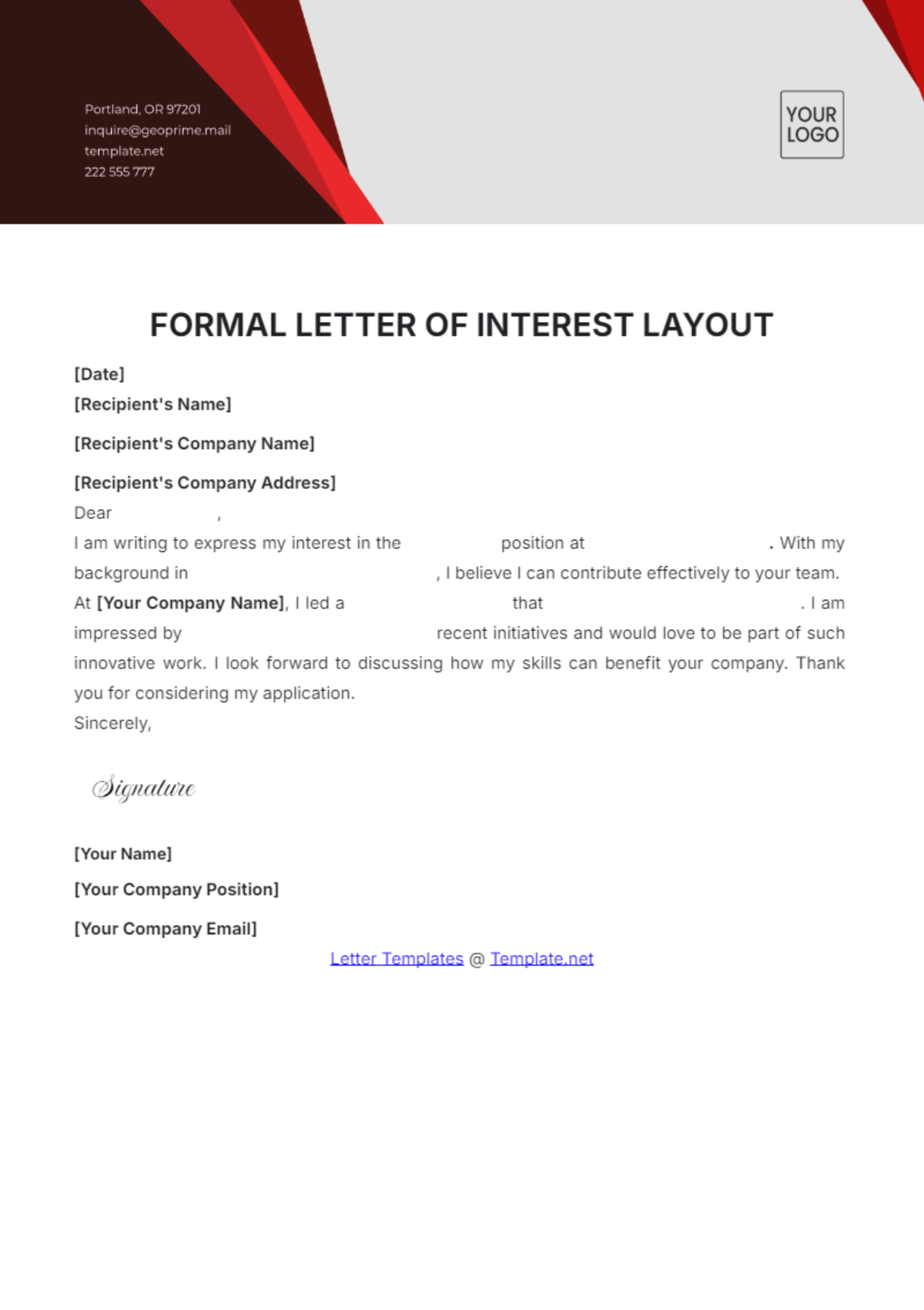 Formal Letter of Interest Layout Template - Edit Online & Download