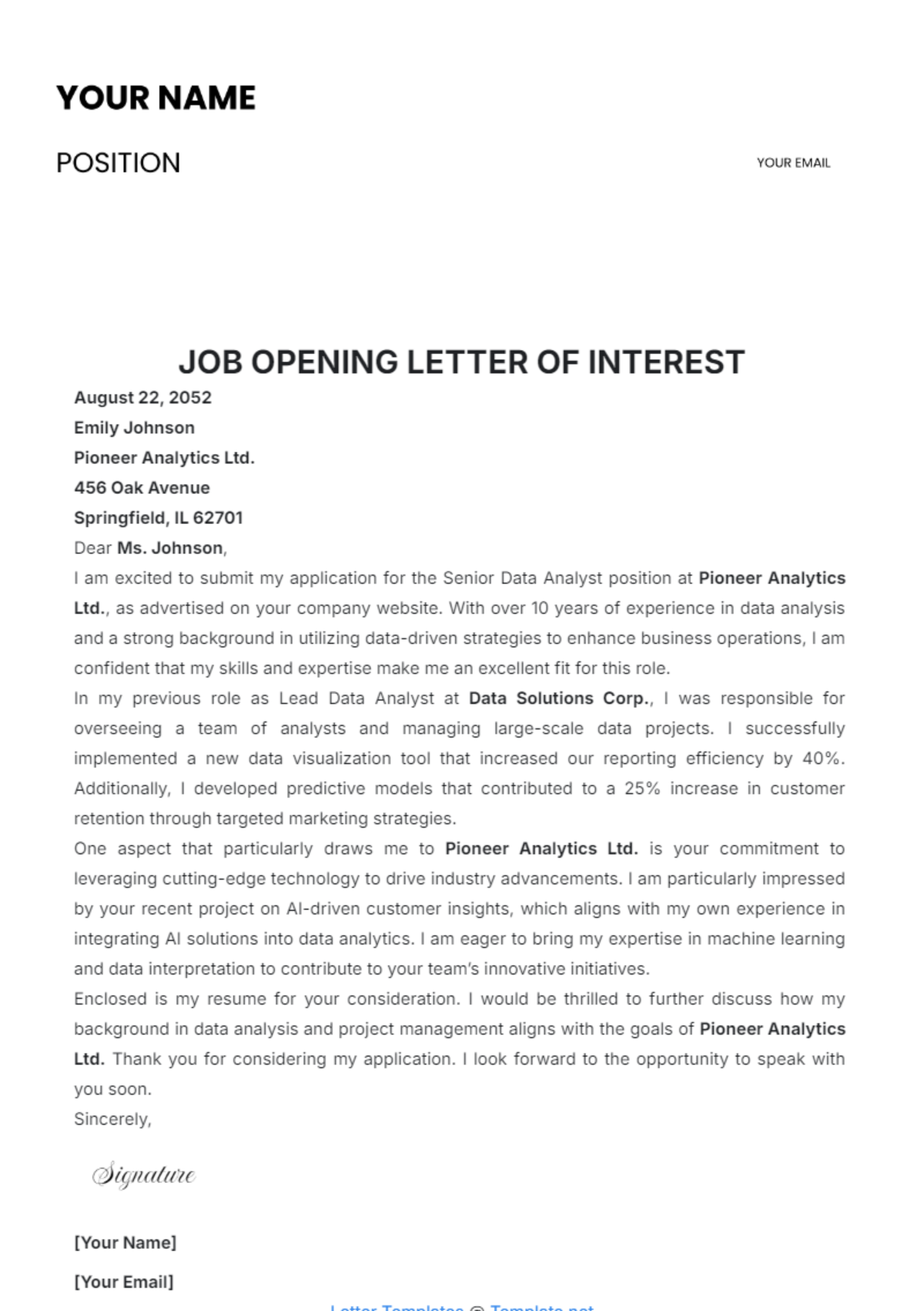 Job Opening Letter of Interest Template - Edit Online & Download